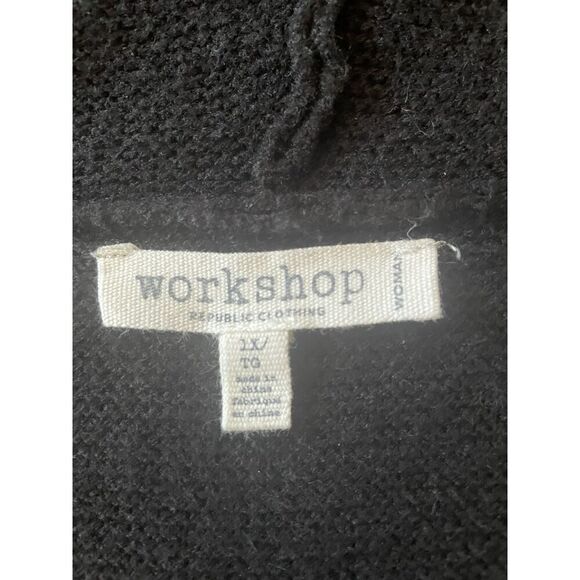 Workshop Republic Women’s  Black Open Front Hoodie Soft  2 Pockets Cardigan 1X - Picture 2 of 9